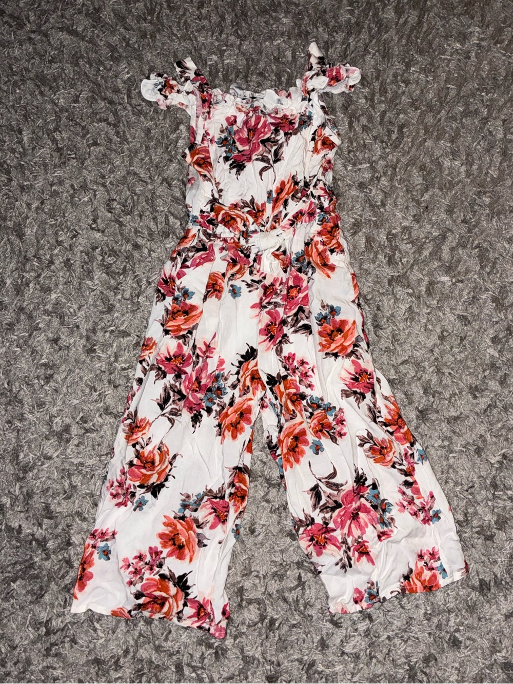 lilt White Floral Wide-Leg soft romper Jumpsuit Pink & Orange Flowers sz xxs 4/5
